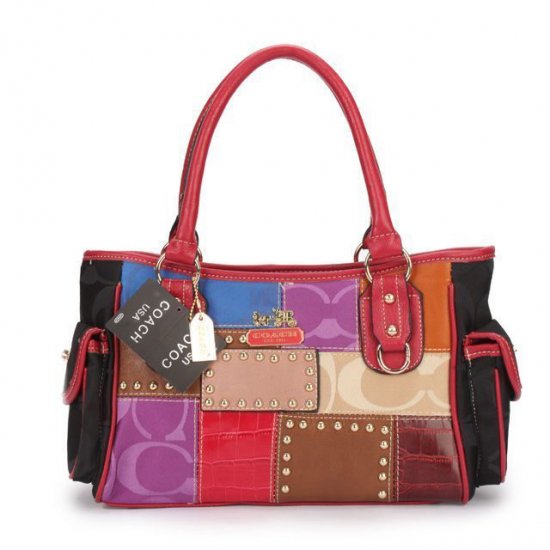 Coach Holiday Logo Stud Medium Red Multi Satchels EBV | Coach Outlet Canada